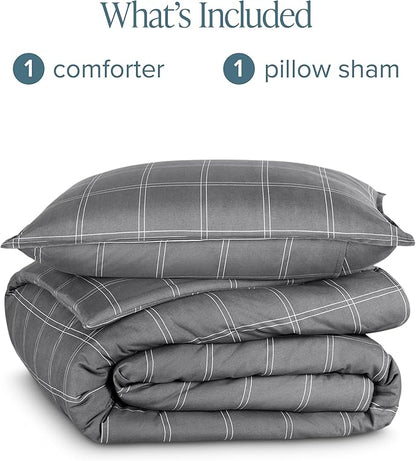 Bare Home Comforter Set - Twin/Twin Extra Long - Ultra-Soft - Goose Down Alternative - Premium 1800 Series - All Season Warmth Comforter (Twin/Twin XL, Modern Plaid - Grey/White)