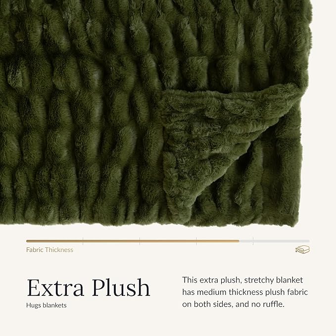 Minky Couture Hugs Blanket - Extra Plush Blanket for Premium Gifting - Stretchy Bubbled Cozy Throw - Silky Smooth - Durable & Machine-Washable - Travel-Friendly - Adult, Camp Green