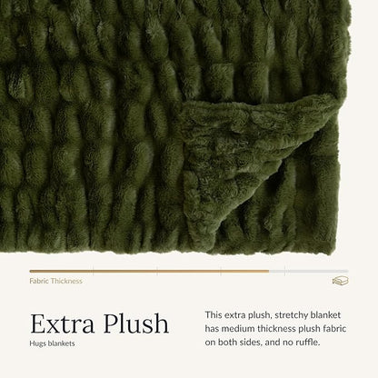Minky Couture Hugs Blanket - Extra Plush Blanket for Premium Gifting - Stretchy Bubbled Cozy Throw - Silky Smooth - Durable & Machine-Washable - Travel-Friendly - Adult, Camp Green