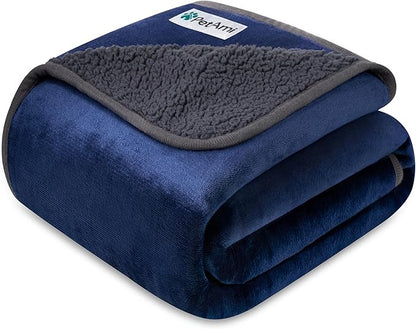 PetAmi Waterproof Dog Blanket Sherpa Fleece, Pet Small Medium Dogs, Reversible Large Cat Throw Bed Couch Sofa Furniture Protector, Soft Plush Microfiber (Medium 29x40, Blue/Gray), Navy/Gray