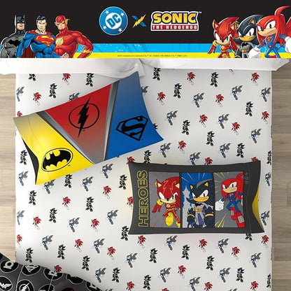 DC x Sonic The Hedgehog Kids Bedding Set, Twin Size, 4-Piece Super Soft Cozy Reversible Comforter & Sheet Set (Officially Licensed Product) by Franco | Durable, Reversible, Officially Licensed