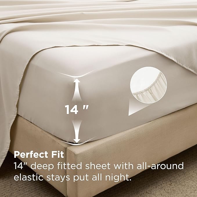 Bedsure 7 Pieces King Comforter Set Premium Series, Hotel Luxury Soft Bed in a Bag, Goose Down Alternative, Safe for Sensitive Skin Bedding Comforter All Season Medium Warmth, Beige King Size