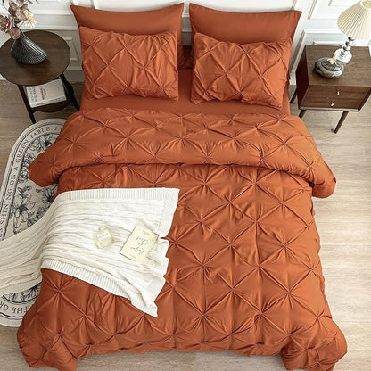 Maple&Stone Full Size Comforter Sets, 7 Pieces Bedding Sets Full, Pintuck Bed in a Bag Bed Set with Comforter, Sheets, Pillowcases & Shams - Burnt Orange