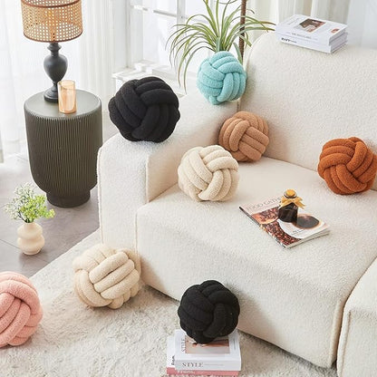 Decorative Throw Knot Pillow Ball for Home Chair Sofa Couch Bed Aesthetic Round Decor Pillows Lambswool Knotted Pillow Cushion (Khaki, 13 inches)