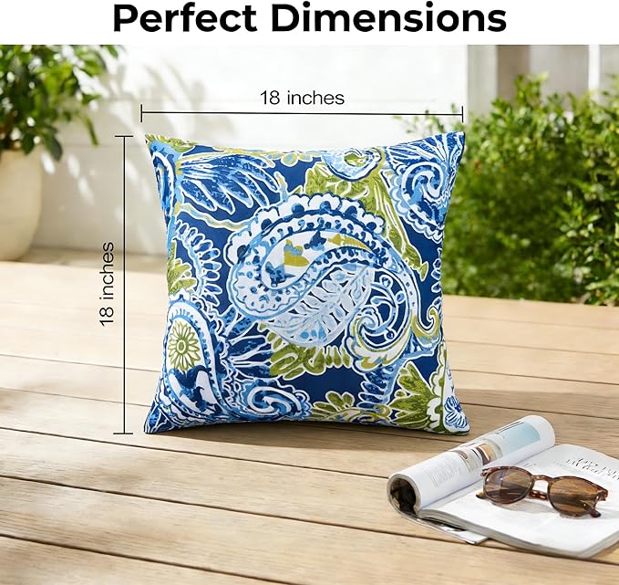JMGBird Water-Resistant Outdoor Pillows Set of 2, 18x18 inch Durable Green Paisley Pattern Throw Pillows with Inserts for Patio Furniture