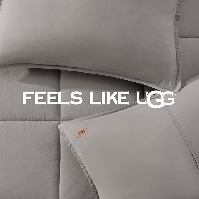 UGG Leonora Comforter Set with 2 Pillow Shams Lightweight Down Alternative Blanket Reversible Cozy Warm All Season Washable and Hypoallergenic Bedding Set, King, Light Grey