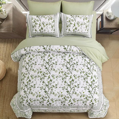 Dobuyly Floral Comforter Set Full Size, 7 Piece Bed in a Bag Full Size Sage Green Flowers on White Botanical Bedding Set, Soft Microfiber Bedding Comforter Sets with Sheets for All Season
