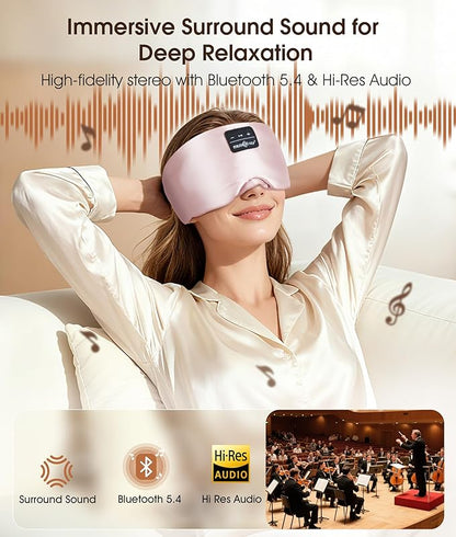 MUSICOZY 3D Silk Bluetooth Sleep Mask Headphones, Mulberry Silk Eye Mask with Ultra-Thin Wireless Speakers, Bluetooth 5.4 Sleeping Headphones for Side Sleepers, Music Sleep Mask Gifts for Men Women