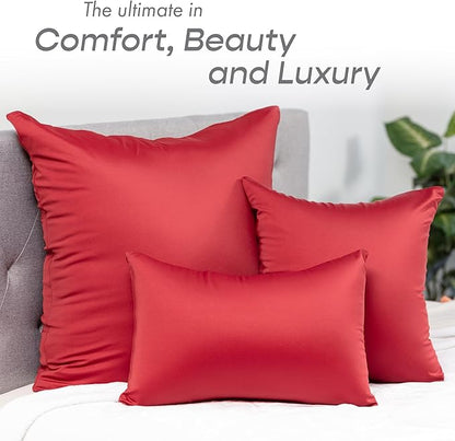 PILLOWY 24" x 24" Throw Pillow - Maroon: 1 PCS Luxurious Premium Microbead Pillow with 85/15 Nylon/Spandex Fabric. Forever Fluffy, Outstanding Beauty & Support. Silky, Soft & Beyond Comfortable