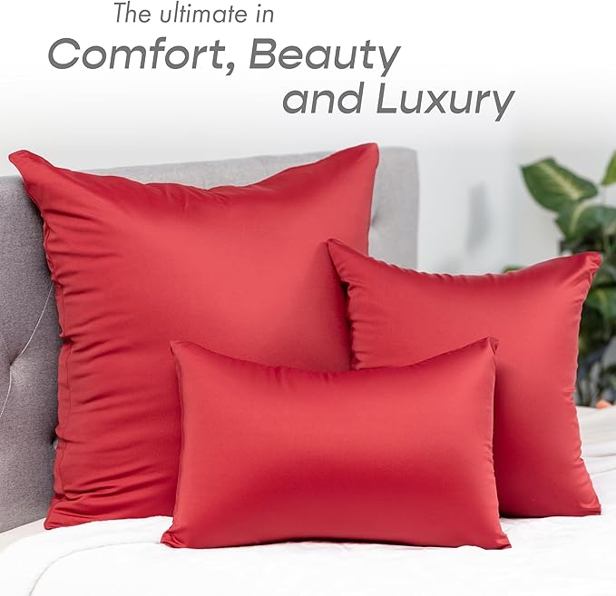 PILLOWY 18" x 18" Throw Pillow - Maroon: 1 PCS Luxurious Premium Microbead Pillow with 85/15 Nylon/Spandex Fabric. Forever Fluffy, Outstanding Beauty & Support. Silky, Soft & Beyond Comfortable