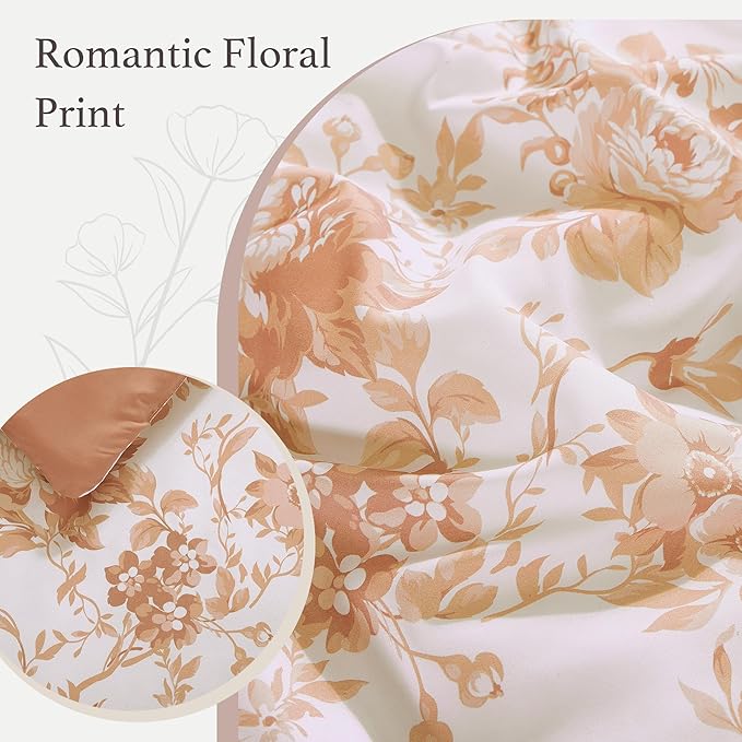 King Comforter Set -7 Pieces Autumn Leaf Floral Comforter Set for All Seasons, Bed in a Bag King with Botanical Flowers Comforter, Sheets, Pillowcases & Shams