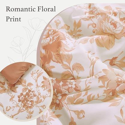 Full Comforter Set -7 Pieces Autumn Leaf Floral Comforter Set for All Seasons, Bed in a Bag Full with Botanical Flowers Comforter, Sheets, Pillowcases & Shams