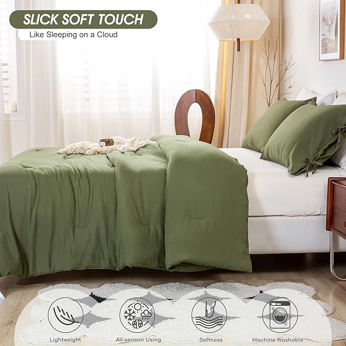Softness California King Comforter Set - Cozy Polycotton Fabric - Comfy Down Alternative Comforter Cal King and 2 Pillowcase - Lightweight but Warm Bed Blanket All Season - Dark Olive Green