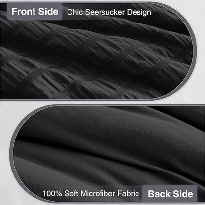 satisomnia King Comforter Set Black, Soft Seersucker Comforters King Size Bed, 3 Pieces Lightweight Down Alternative Bedding Comforter Sets All Season, Fluffy Comforter with 2 Shams 106x90 in