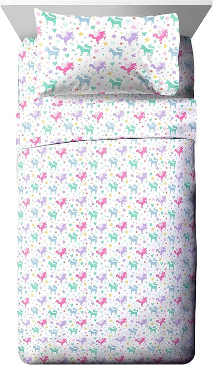 Jay Franco Unicorn Rainbow 4 Piece Twin Bed Set - Includes Comforter & Sheet Set - Super Soft Fade Resistant Microfiber