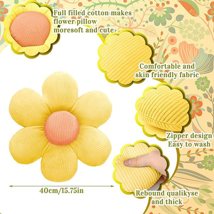 Sratte 10 Pcs Flower Shaped Throw Pillows Cute Daisy Flower Seating Cushions for Adults Reading Leisure Comfortable Home Bedroom Sofa Chair Couch Decor(15.75 Inches)