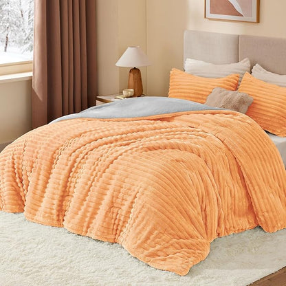 BEDELITE Fleece Queen Comforter Set -Super Soft & Warm Fluffy Coral Bedding, Luxury Fuzzy Heavy Bed Set for Winter with 2 Pillow Cases