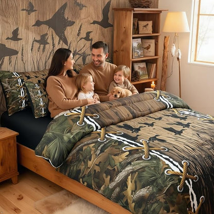 Erosebridal Duck Camo 7-Piece Comforter Set Full Bed in a Bag | Wild Duck Bedding Sets Mens Fall Leaves Camo Comforter and Sheet Set, Woodland Animals Farmhouse Room Decor,Hunting Rustic Cabin Decor