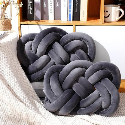Sintuff Set of 2 Knot Pillow 14 x 16 Inch Soft Decorative Knotted Throw Pillow for Thanksgiving Couch Home Sofa Bedroom Decor to Add Comfort and Style(Deep Gray)