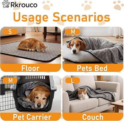 Three Piece Pet Blanket Set for Dogs Cats Soft Comfy Puppy and Kittens Bed Blanket Fluffy Fleece Pets Throw with Cute Patterns (Medium 30x20.5 inch, Gray Dots)