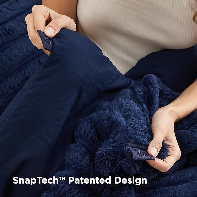 Bedsure Gentlesoft™ 2-in-1 King Size Comforter Set and Detachable Fluffy Blanket, Navy Blue Bedding Set for All Season Use, SnapTech™ Design for Space Saving (Includes 2 Pillow Shams, 2 Pillowcases)