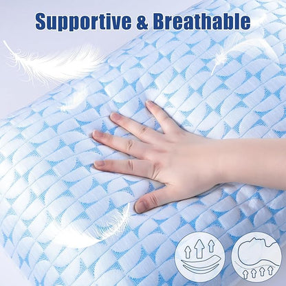 QUTOOL Firm Pillow Shredded Memory Foam, Cooling Pillow for Hot Sleeper, Adjustable Bed Pillow for Side Back Stomach Sleepers, Washable Cover, CertiPUR-US Certified, Queen Size Set of 2