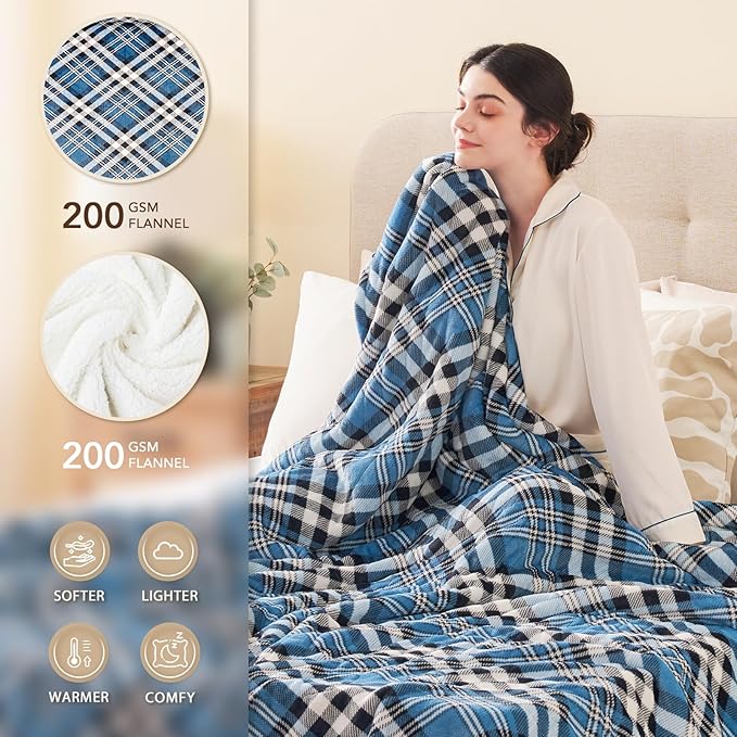 Homemate Electric Blanket Heated Twin Size - 62“x84“ Ultra Soft Cozy Flannel Heating Blanket with 10 Fast Heat Levels 8 Hours Auto Off Over-Heated Protection ETL Certification Keep Warm in Home