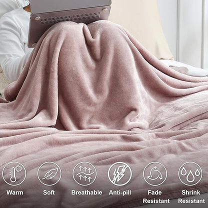 Hansleep Fleece Pink Queen Blanket, Super Soft Flannel Fuzzy Plush Cozy Blanket for All Seasons, Pink, Queen 90x90 Inches
