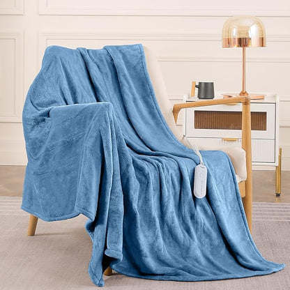 HOMLYNS LuxeHeat Heated Blanket Electric Blanket, Soft Flannel Sherpa Heated Throw, Heating Blanket with 5 Heat Settings, 3 hrs Timer Auto Shut Off (50x60 inches, Blue)