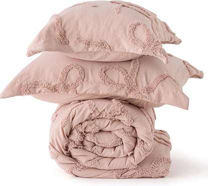 Bedsure Tufted Rose Pink Full Size Comforter, GentleSoft™ 3 Pieces Bow Cute Bedding Pink Room Decor, Gifts for Girls Teens Women, All Seasons, 1 Bed Comforter, 2 Pillow Shams, 82x86 Inches