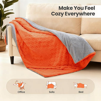 Heated Blanket, 50x60 Inch Electric Blanket, Throw Blanket with 6 Heat Settings and 1-4H Auto Off Timer, Machine Washable, Soft Flannel Fleece for Couches, Beds Office (Orange)