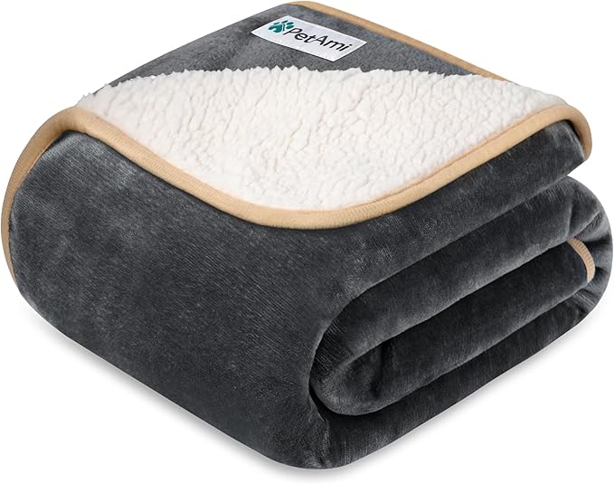 PetAmi Waterproof Dog Blanket for Medium Large Dogs, Pee Proof Pet Blanket for Couch Bed, Reversible Water Proof Blanket for Puppy Indoor Cat, Soft Dog Fleece Blankets Washable, 40x60 Gray/Beige