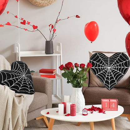 2 Pcs Valentine Gothic Heart Shaped Plush Pillows Gothic Black Spider Web Decor Soft Throw Pillows Valentines Day Pillow Room Decorative for Bedroom Living Room Couch Chair Sofa