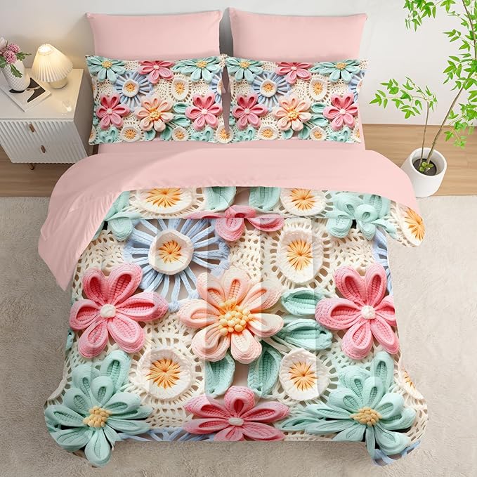 7 Piece Colorful Floral Comforter Set King Size，King Size Teen Girl Floral Bedding Set，(1 Comforter, 1 Flat Sheet, 1 Fitted Sheet, 2 Pillowcase and 2 Pillow Sham)