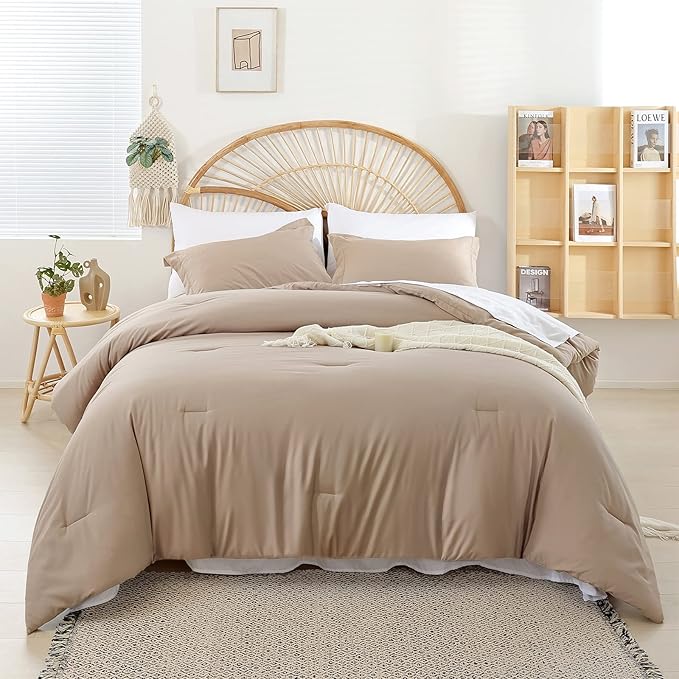 weigelia Twin Comforter Set 5 Pieces Taupe Bed in A Bag Soft Queen Bedding Set Lightweight Comforter Set for Women and Men（Comforters, Flat & Fitted Sheets, Pillowcases & Shams）