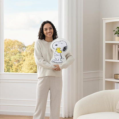 Berkshire Peanuts® Plush Throw Pillow, Gift Idea, Snoopy Cute Character Shaped Cushion, Soft Cozy Decor for Bed Couch Chair(Snoopy + Woodstock Hug Pillow All Colorways, 15.5’’ L)
