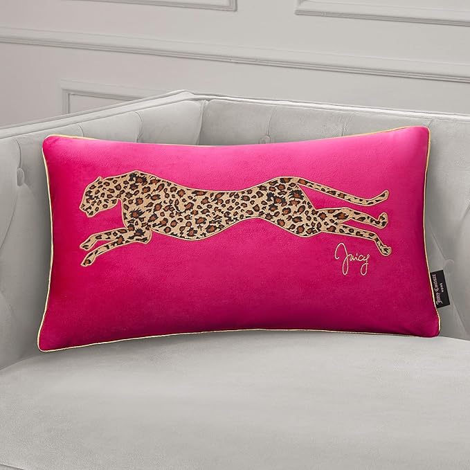 Juicy Couture Reversible Velvet Cheetah Pillow, 14" x 24" Decorative Pillow, Hot Pink