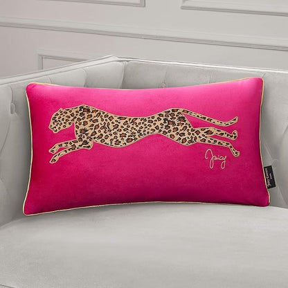 Juicy Couture Reversible Velvet Cheetah Pillow, 14" x 24" Decorative Pillow, Hot Pink