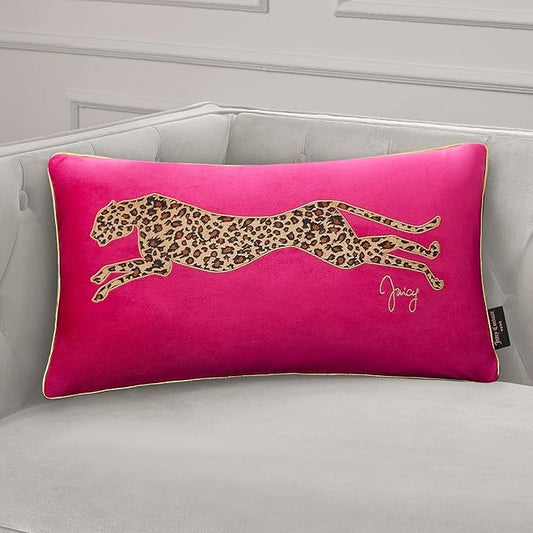 Juicy Couture Reversible Velvet Cheetah Pillow, 14" x 24" Decorative Pillow, Hot Pink