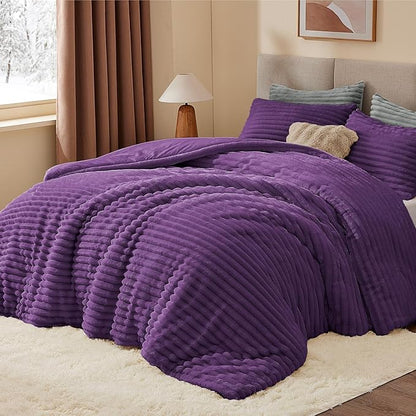 BEDELITE Fleece Full Comforter Set -Super Soft & Warm Fluffy Purple Bedding, Luxury Fuzzy Heavy Bed Set for Winter with 2 Pillow Cases