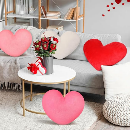 Suzile 4 Pcs Valentine's Day Heart Throw Pillows Red White Pink Heart Shape Plush Love Pillow Soft Decorative Back Cushion Valentine Decorative Pillows for Women Bed Sofa Chair Home Decor Wedding Gift