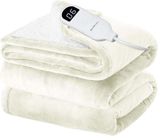 Bedsure Electric Blanket Twin - Soft Flannel Heated Blanket, Fast Heating with 10 Time Settings & 6 Heat Settings, Warm Gift for Grandma (62x84 inches, Ivory)