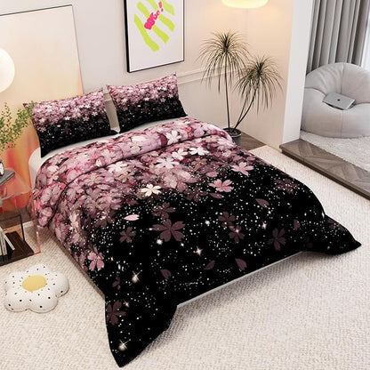 Flower Tree Comforter Sets for Kids Adults,3D Pattern Pink Color,Decorative Bedding Comforter Sets with 2 Pillow Shams, King Size