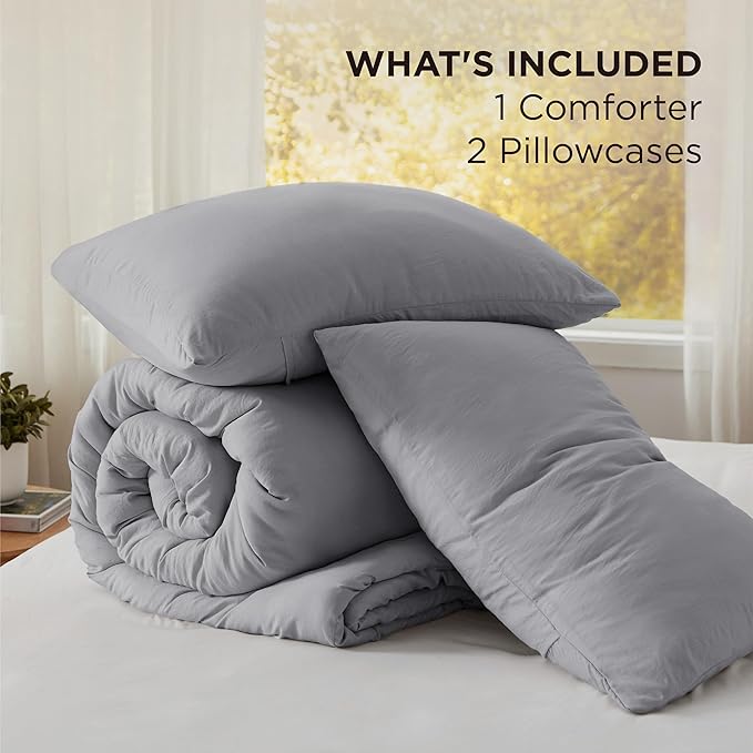 Bedsure Super King Comforter Set, Grey Soft Prewashed Bedding for All Seasons, 3 Pieces GentleSoft™ Bed Set, 1 Lightweight Comforter (120"x120") and 2 Pillowcases (20"x36")