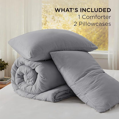 Bedsure Super King Comforter Set, Grey Soft Prewashed Bedding for All Seasons, 3 Pieces GentleSoft™ Bed Set, 1 Lightweight Comforter (120"x120") and 2 Pillowcases (20"x36")