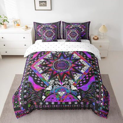 Feelyou Sun Moon Bed in a Bag with Comforter, Twin Size 7Pcs Boho Exotic Bedding Set with Comforter, Purple Bohemian Galaxy Comforter Women Men Teens Ultra Soft Decor Astrology Space Room Decor