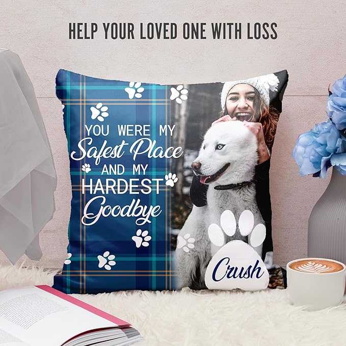 Ships Next Day, Made in USA - Personalized Pet Memorial Pillow for Cats & Dogs - Memorial Gift for Loss of Dog - Pet Memorial Gift - Sympathy Gifts - Dog Remembrance Pillow - Unique Keepsake v3(18x18)