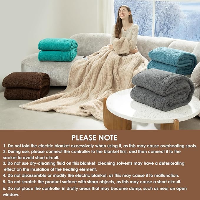 Electric Blanket Twin 62"X84"- Soft Double Sided Sherpa Heated Blanket Twin with 5 Heatings Levels & 10 hrs Auto Shut Off, Fast Heating & ETL Certified, Gift for Women(Grey)