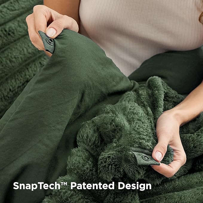 Bedsure Gentlesoft 2-in-1 King Size Comforter Set and Detachable Fluffy Blanket, Olive Green Bedding Set for All Season Use, SnapTech Design for Space Saving(Includes 2 Pillow Shams,2 Pillowcases)