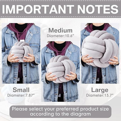 Namalu 2 Pcs Soft Knot Pillow Ball, Decorative Round Throw Knotted Pillows Cushion, Handmade Stuffed Ball Pillows for Winter Bedroom Sofa Couch Home Decor(10.6 Inches,Light Gray)